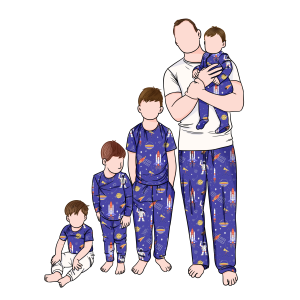 Soft Wholesale Custom 2pcs Comfortable Universe Outer Space Printed Family Pajamas Casual Sleepwear Clothing Set for Family
