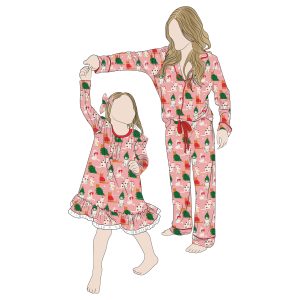 New Arrival Custom Print Mommy Me Casual Party Outfits Girls Night Gown and Mommy Pajamas-Family Matching Long Sleeve Outfits
