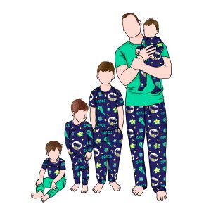 Custom 2pcs Comfortable Universe Outer Space Printed Family Pajamas Sleepwear Clothing Set Kids Adults