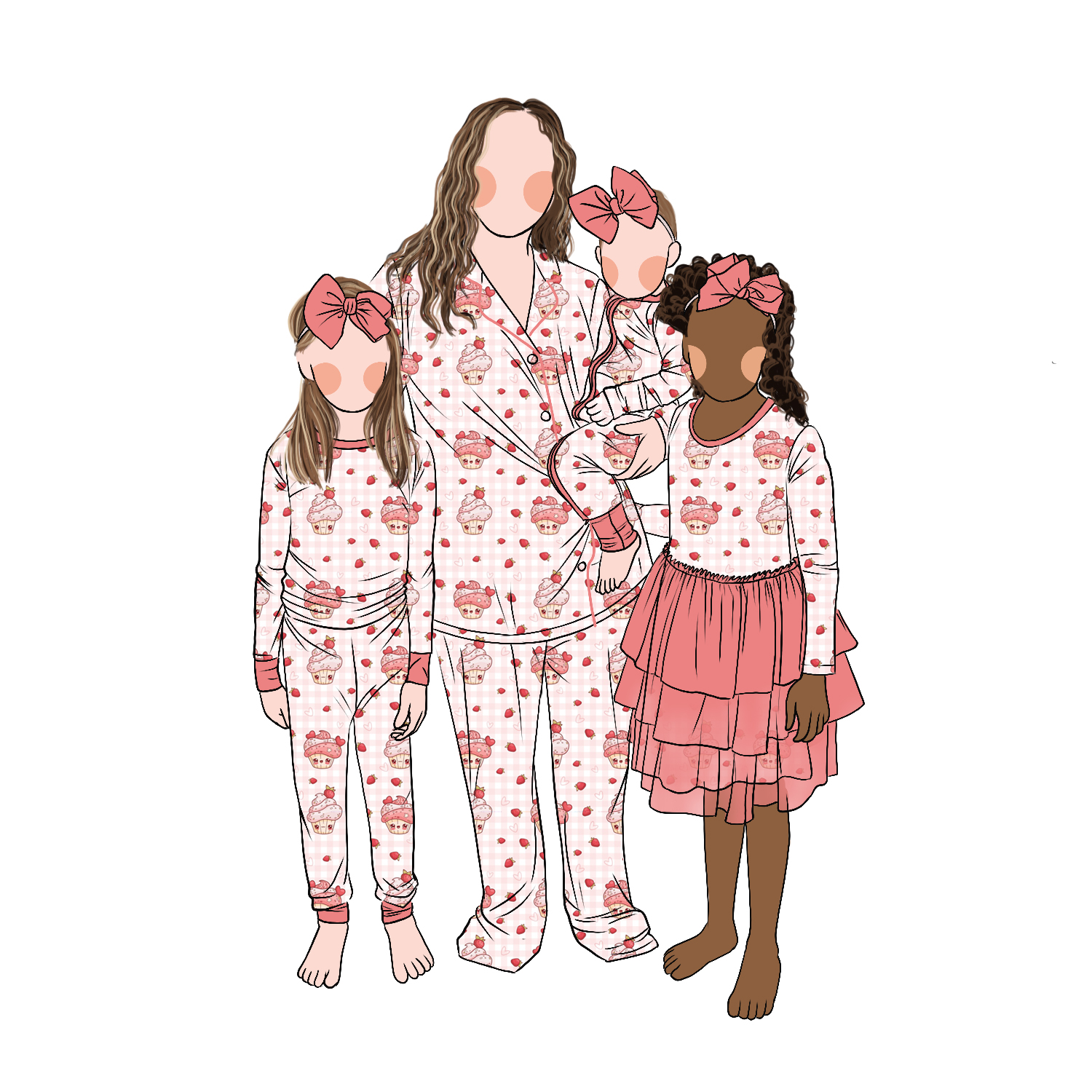 Bear Print Color Block Short Sleeve Tops: Casual Matching Family Outfits