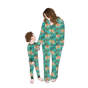 Customized 2pcs Mommy and Me Bamboo Printed Pajamas Set Family Matching Outfits for Girls and Kids Customized for Families