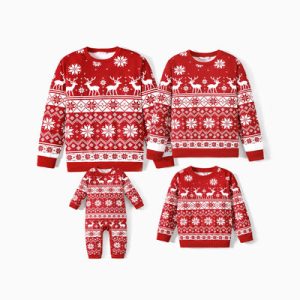 Factory Wholesale Coordinating Christmas Customizable Christmas Holiday Family Tops Festival Theme Allover Print Red