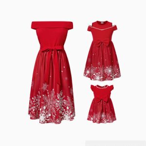 Custom Design Wholesale Family Ribbed Plaid Belted Family Dresses & Button Shirts Maroon Collection