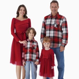 Factory Direct Wholesale Pajamas Butterfly Embroidered Tulle Family Matching Sets Long Sleeve Burgundy