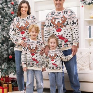 Wholesale Christmas Family Matching Letter Print Colorblock Crew Neck Family Sweatshirts Holiday Edition