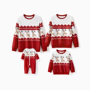 Wholesale OEM Christmas Collection Reindeer Print Long Sleeve Family Tops White Classic