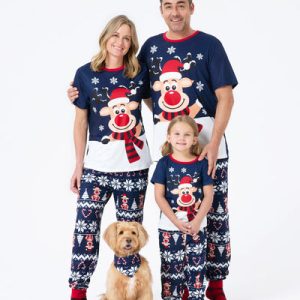 Bulk Order Factory Direct Christmas Bulk Reindeer Christmas Family Outfits Long Sleeve Colorblock Red Blue