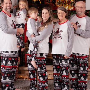 Customizable Bulk Family Matching Cartoon Dog Team Allover Print Long Sleeve Family Pajamas with Matching Socks