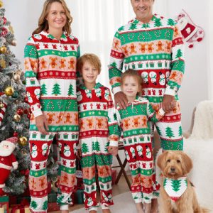 Custom Factory Direct Family Glow in the Dark Reindeer Allover Pants Family Pajamas Blackish Green with Matching Socks