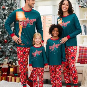 Wholesale Custom Printed Family Reindeer & Snowflake Print Family Pajamas Red with Matching Socks