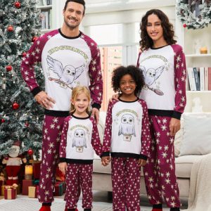 Factory Wholesale Coordinating Christmas Trees Print Striped Long Sleeve Family Pajamas Red with Matching Socks