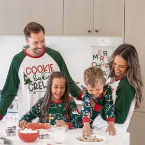 Customizable Bulk Family Matching Christmas Spirit & Snowflake Print Family Pajamas Pale Green with Matching Socks