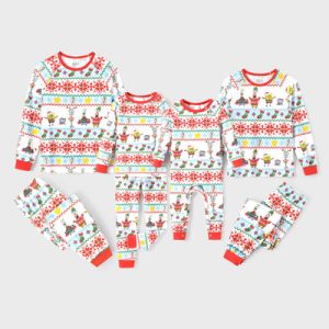 Bulk Factory Holiday Matching Christmas Tree Print Red Apricot Family Pajamas Apricot with Matching Socks