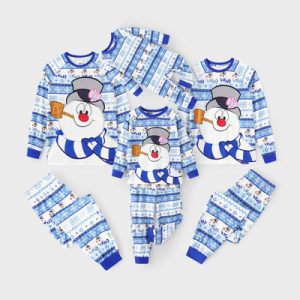Wholesale Custom Printed Family Sled Dogs Print Family Pajamas Blue with Matching Socks