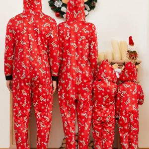 Wholesale Christmas Family Matching Christmas Reindeer & Trees Print Long Sleeve Family Pajamas White