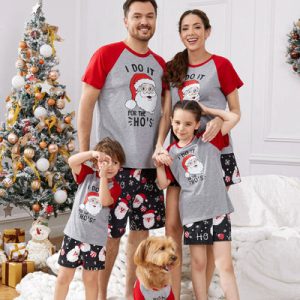 Custom Factory Direct Family Christmas Claus & Snowman Print Long Sleeve Family Pajamas Colorblock with Matching Socks