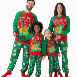 Wholesale Christmas Family Matching Magic School Christmas Tree Owl Pattern Long Sleeve Family Pajamas Red with Matching Socks