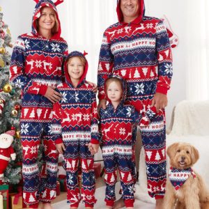 Customizable Bulk Family Matching Allover Red Grid Print Long Sleeve Collared Family Pajamas Red with Matching Socks