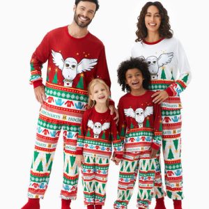 Wholesale Christmas Family Matching Allover Red Grid Print Long Sleeve Family Pajamas Red with Matching Socks