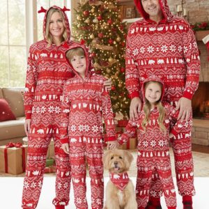 Wholesale Custom Printed Family Allover Red & Black Grid Print Long Sleeve Family Pajamas Red with Matching Socks